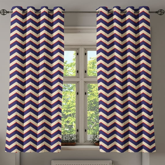Ambesonne Dark Blue Grommet Curtain, Zigzag Modern Lines, 50" x 63", Purple Tan Red