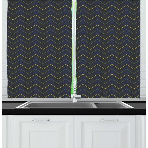 Ambesonne Dark Blue Kitchen Curtains, Chevron Neon Effect, 55"x39", Dark Blue Yellow Green