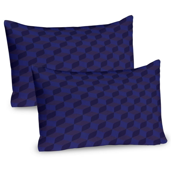 Ambesonne Dark Blue Pillow Sham 2 Pack, Indigo 3D Paint Cubes, 30"x20", Dark Blue and Blue