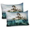 thumbnail image 1 of Ambesonne Dark Blue Pillow Sham 2 Pack, Mermaid on a Shell, 26"x20", Blue Beige Teal, 1 of 3