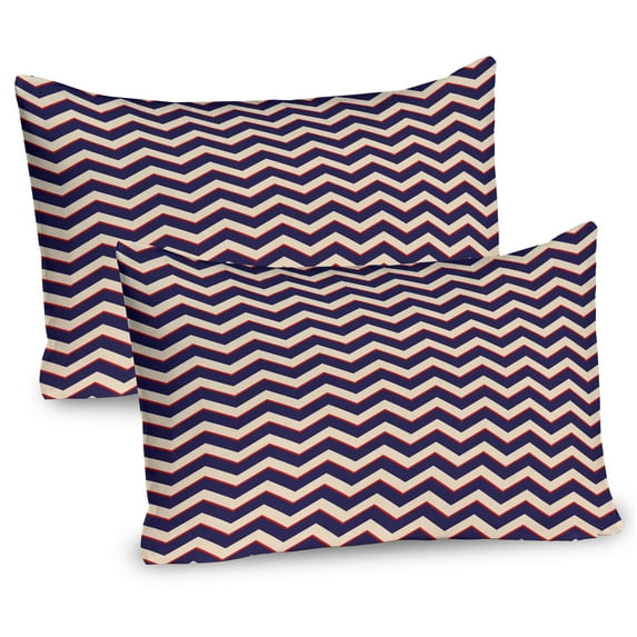 Ambesonne Dark Blue Pillow Sham 2 Pack, Zigzag Modern Lines, 30"x20", Purple Tan Red