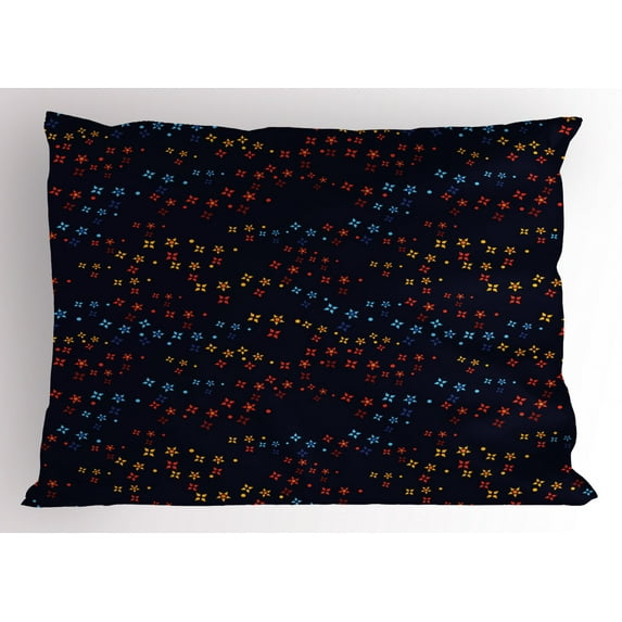 Ambesonne Dark Blue Pillow Sham, Vibrant Stars Flowers, 26" X 20", Multicolor