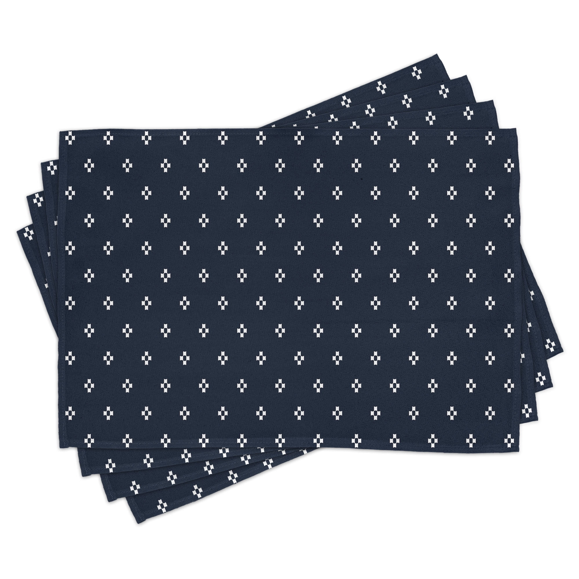 Navy and White Square Pattern Fabric Placemats Set of 4