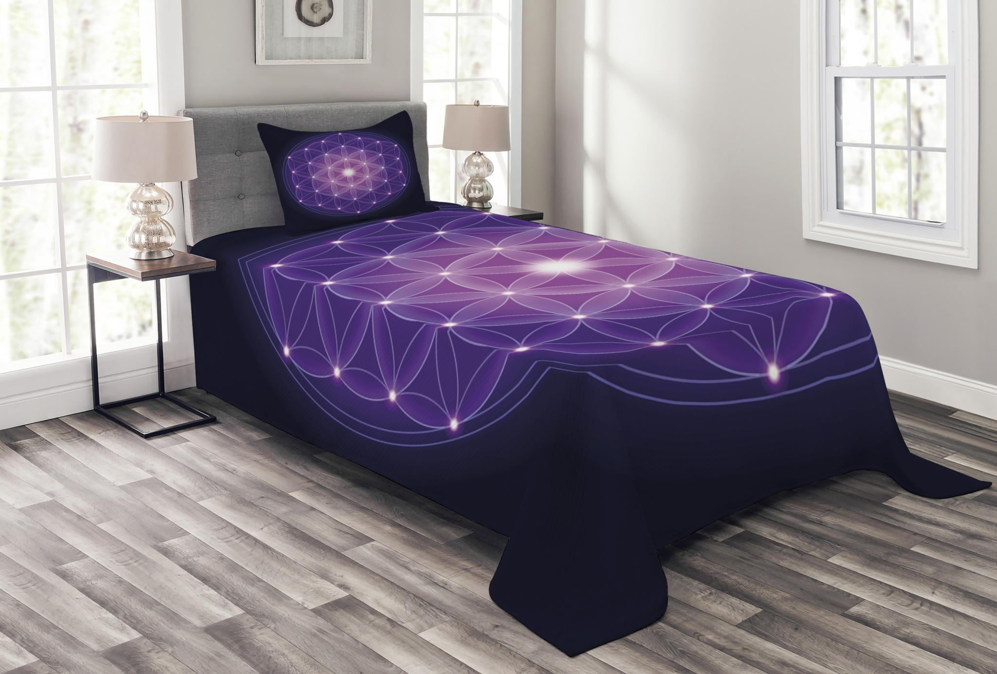 Dark Blue and Purple Twin Quilted Bedspread Set