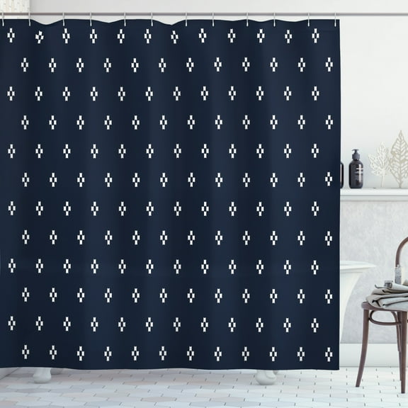 Ambesonne Dark Blue Shower Curtain, Navy Inspired Pattern, 69"Wx70"L, Dark Blue and White