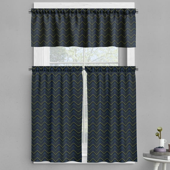 Ambesonne Dark Blue Valance & Curtain, Chevron Neon Effect, 55"x45", Dark Blue Yellow Green
