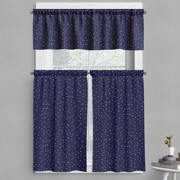 Ambesonne Dark Blue Valance & Curtain, Repetition Starry Night, 55"x30", Dark Blue Navy Blue