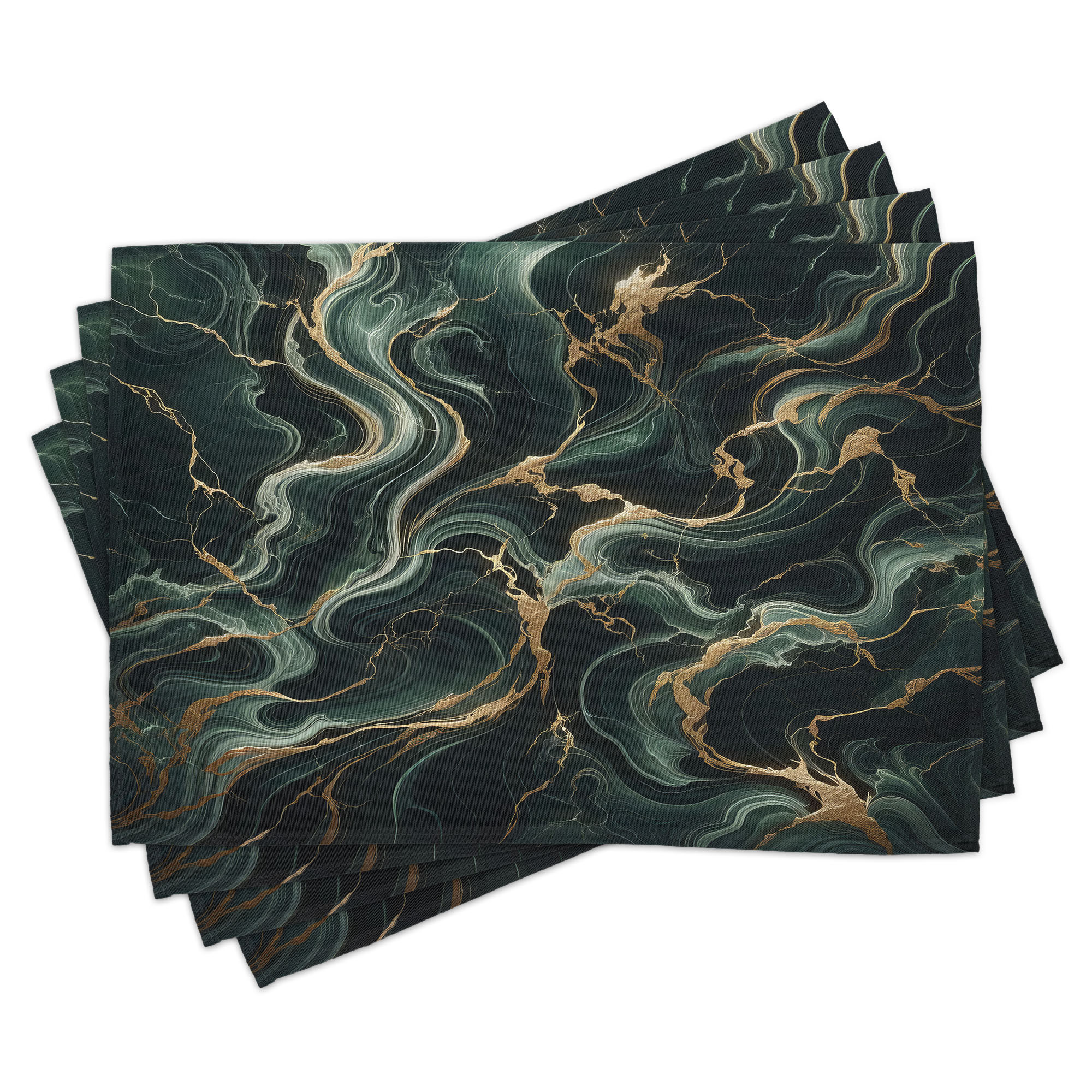 Ambesonne Dark Green Place Mats Set of 4, Deep Forest Marble Print