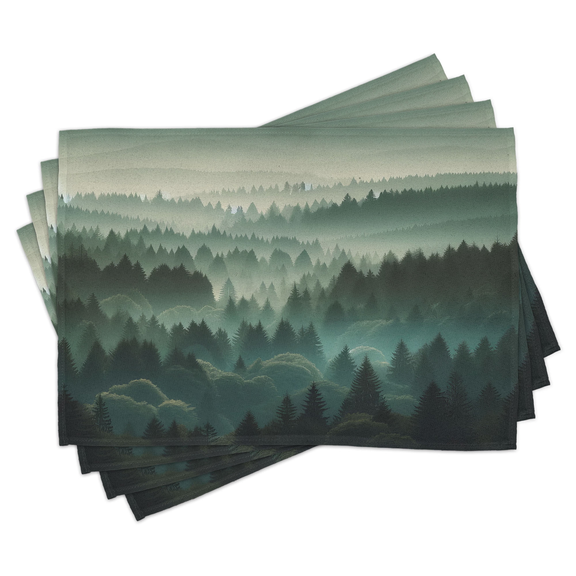 Teal and Evergreen Polyester Forest Scene Rectangle Placemats Set of 4