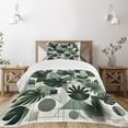 thumbnail image 1 of Ambesonne Dark Green Quilted Bedspread Set 2 Pcs, Cubic Tropical Leaves, Twin Size, Ivory Grey, 1 of 4