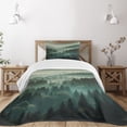 thumbnail image 1 of Ambesonne Dark Green Quilted Bedspread Set 2 Pcs, Foggy Forest Panorama, Twin Size, Teal and Evergreen, 1 of 4