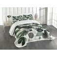 thumbnail image 1 of Ambesonne Dark Green Quilted Bedspread Set 3 Pcs, Cubic Tropical Leaves, Queen Size, Ivory Grey, 1 of 4