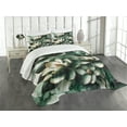 thumbnail image 1 of Ambesonne Dark Green Quilted Bedspread Set 3 Pcs, Magnolia Blooming Garden, Queen Size, Hunter Green and Off White, 1 of 4