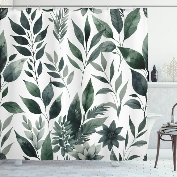 Ambesonne Dark Green Shower Curtain, Nature Delicate Branches, 69"Wx75"L, Laurel Green