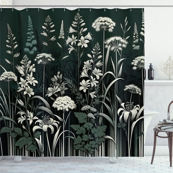 Ambesonne Dark Green Shower Curtain, Vintage Botanical Art, 69"Wx75"L, Dark Reseda Green