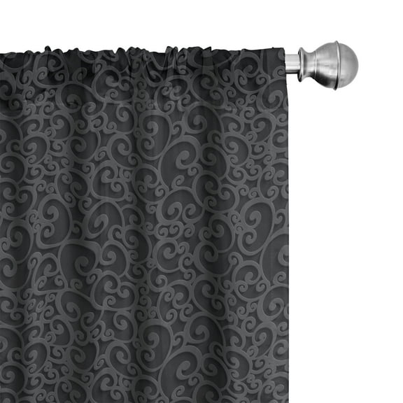 Ambesonne Dark Grey Window Curtains, Royal Floral Curls, Each 28" W x 95" L, Dark Grey