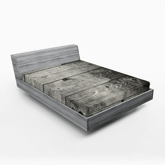 Ambesonne Dark Grey Fitted Sheet, Ombre Wood Planks, California King, Black Pale Grey