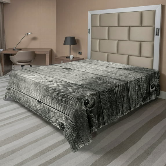 Ambesonne Dark Grey Flat Sheet, Ombre Wood Planks Print, California King, Pale Grey Black