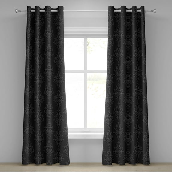 Ambesonne Dark Grey Grommet Curtain, Antique Damask 3D, 50" x 72", Charcoal Grey Dimgrey