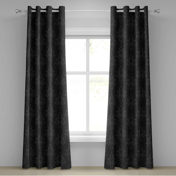 Ambesonne Dark Grey Grommet Curtain, Antique Damask 3D, 50" x 84", Charcoal Grey Dimgrey