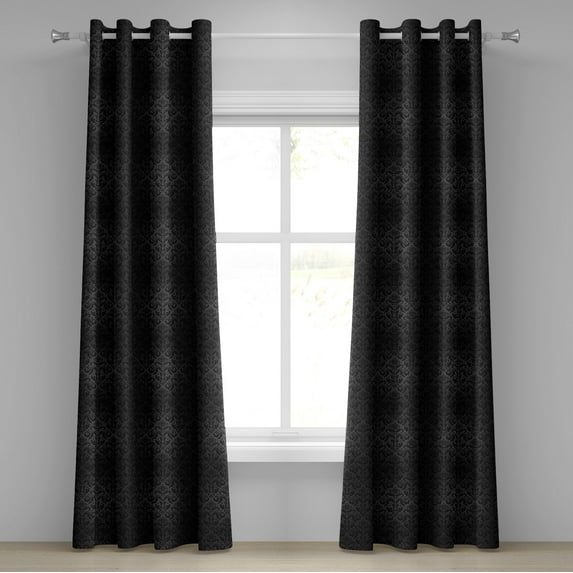 Ambesonne Dark Grey Grommet Curtain, Black Damask Floral, 50" x 84", Black Grey