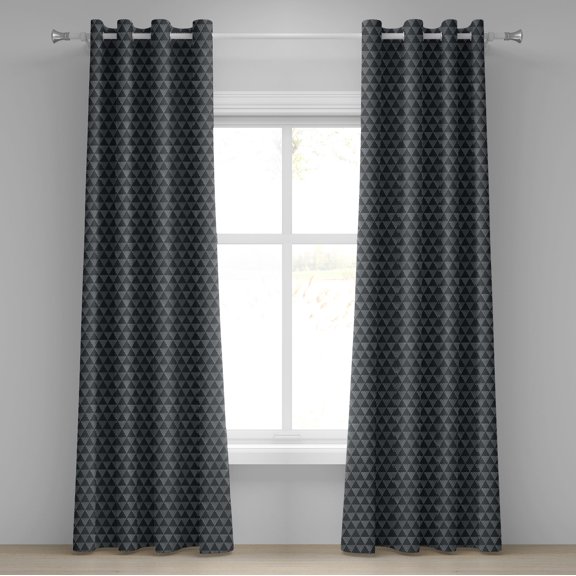 Ambesonne Dark Grey Grommet Curtain, Diagonal Stripe Triangles, 50" x 84", Grey and Charcoal Grey