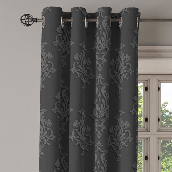 Ambesonne Dark Grey Grommet Curtain Single Panel, Antique Damask 3D, 50"x60", Charcoal Grey Dimgrey