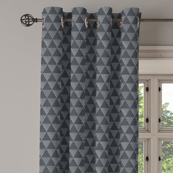 Ambesonne Dark Grey Grommet Curtain Single Panel, Diagonal Stripe Triangles, 50"x60", Grey and Charcoal Grey