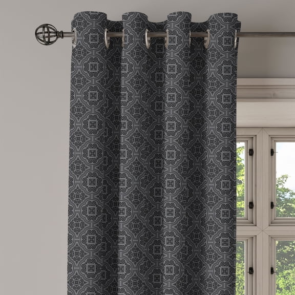 Ambesonne Dark Grey Grommet Curtain Single Panel, Venetian Baroque, 50"x60", Black Grey