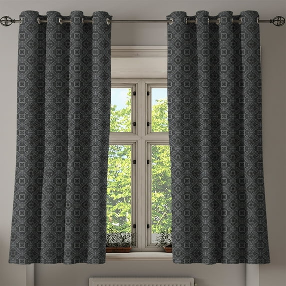 Ambesonne Dark Grey Grommet Curtain, Venetian Baroque, 50" x 63", Black Grey