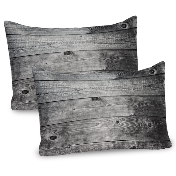 Ambesonne Dark Grey Pillow Sham 2 Pack, Ombre Wood Planks, 26"x20", Black Pale Grey