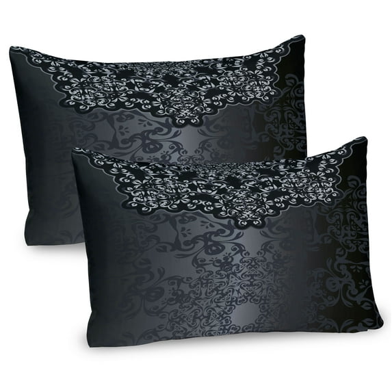 Ambesonne Dark Grey Pillow Sham 2 Pack, Vintage Damask, 26"x20", Dimgrey Black Brown