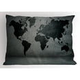 thumbnail image 1 of Ambesonne Dark Grey Pillow Sham, World Map on Wall, 36" X 20", Grey Black, 1 of 2