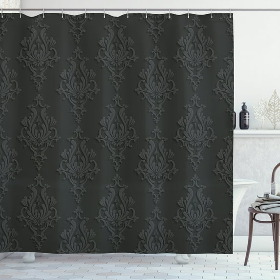 Ambesonne Dark Grey Shower Curtain, Antique Damask 3D, 69"Wx75"L, Charcoal Grey Dimgrey