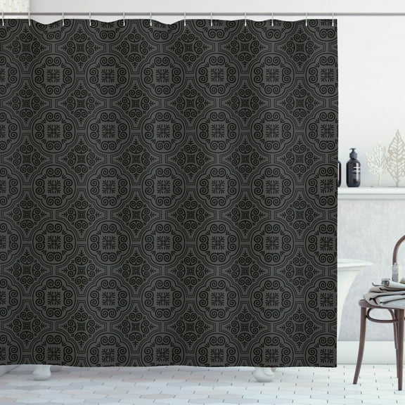 Ambesonne Dark Grey Shower Curtain, Venetian Baroque, 69"Wx70"L, Black Grey
