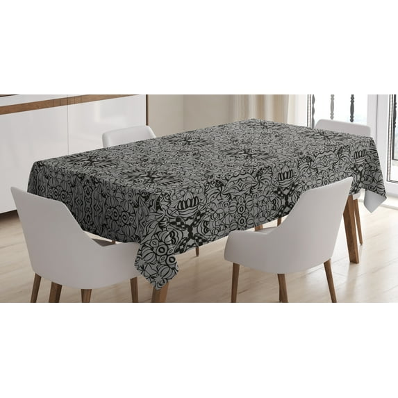 Ambesonne Dark Grey Tablecloth Rectangular Table Cover, Abstract Vintage, 60"x84", Pale Grey Black