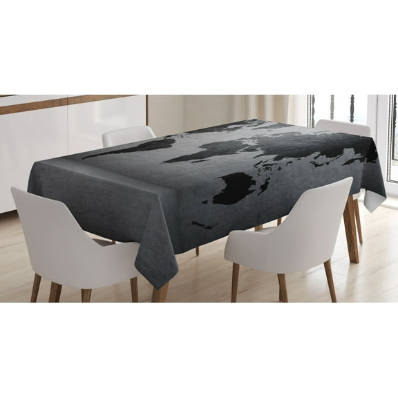 Ambesonne Dark Grey Tablecloth Rectangular Table Cover, World Map on Wall, 60"x90", Grey Black