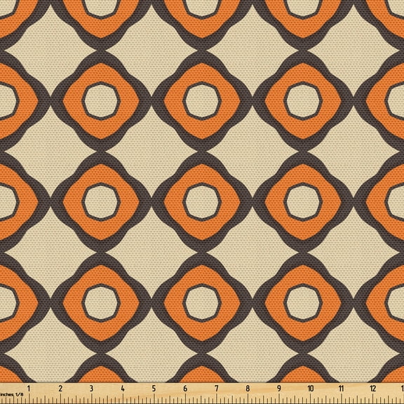 Ambesonne Dark Orange Fabric by the Yard Upholstery, Repetitive Circular Art, 1 Yard, Dark Taupe Grey and Beige