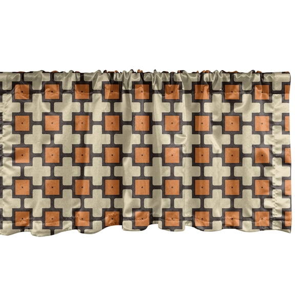 Ambesonne Dark Orange Window Valance, Abstract Square Grid, 42" x 12", Beige Dark Taupe