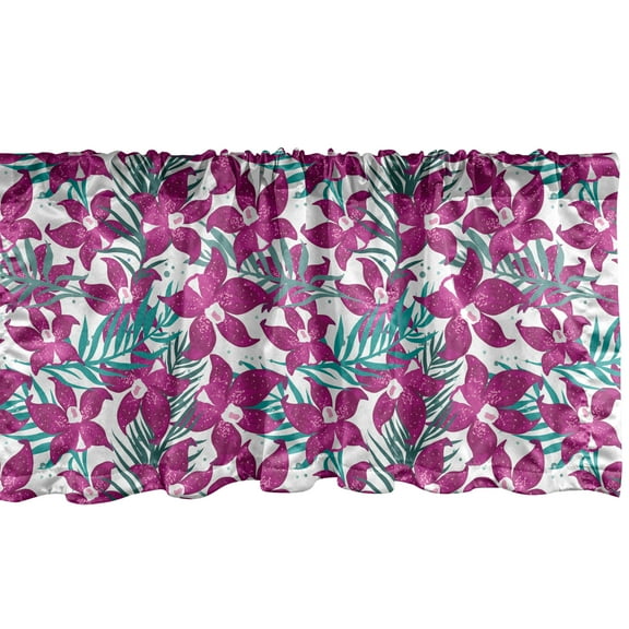 Ambesonne Dark Pink Window Valance, Pattern of Tropical Orchid Flowers Vibrant Petals, Curtain Valance for Kitchen Bedroom Decor with Rod Pocket, 54" X 18", Magenta Sea Blue
