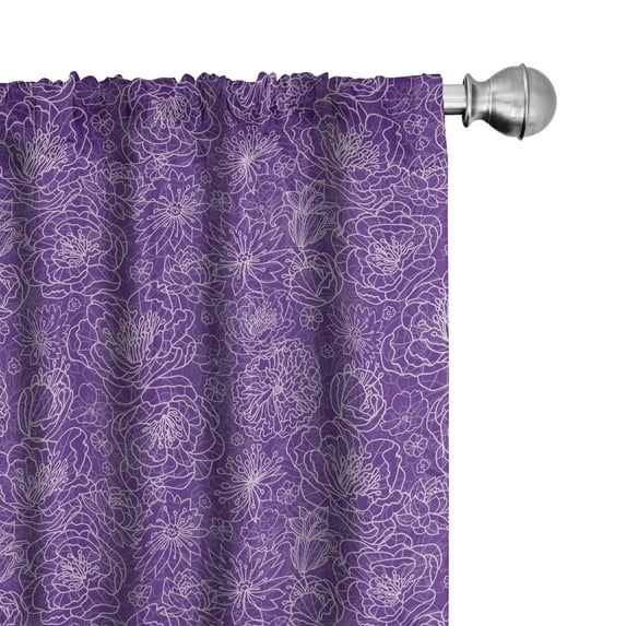 Ambesonne Dark Purple Window Curtains, Floral Garden Art Retro, Each 28" W x 63" L, Lilac Violet