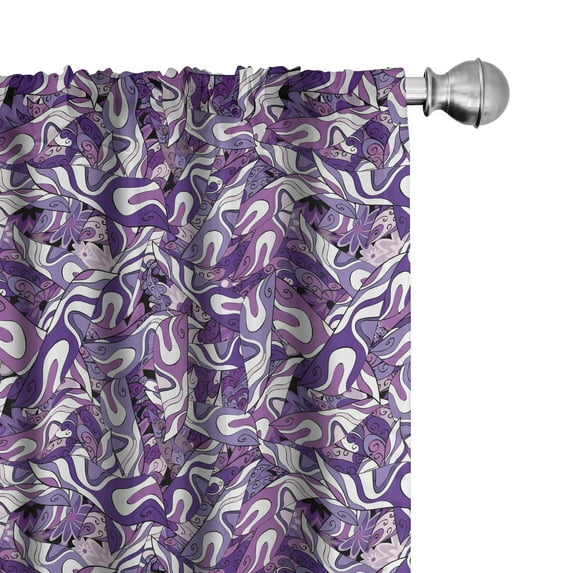 Ambesonne Dark Purple Window Curtains, Lilac Strokes Motifs, Each 28" W x 63" L, Fuchsia Blue Violet
