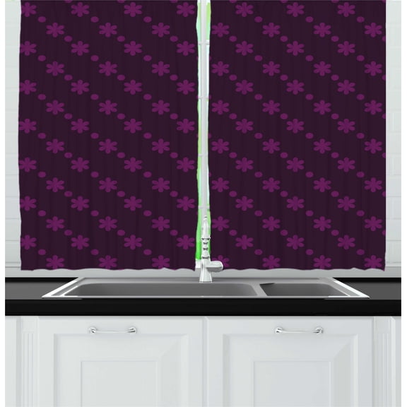 Ambesonne Dark Purple Kitchen Curtains, Floral Pattern Dots, 55"x45", Eggplant and Plum