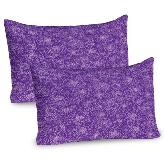Ambesonne Dark Purple Pillow Sham 2 Pack, Floral Garden Art Retro, 26"x20", Lilac Violet