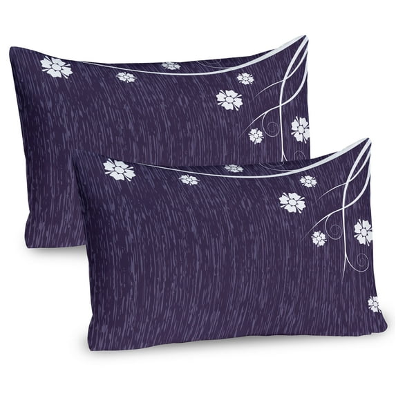 Ambesonne Dark Purple Pillow Sham 2 Pack, Violet Beauty Floral, 36"x20", Quartz