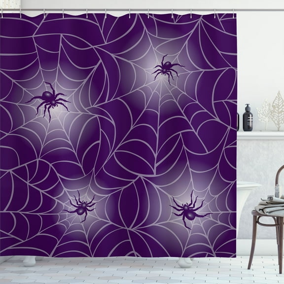 Ambesonne Dark Purple Shower Curtain, Halloween Spider Design, 69"Wx70"L, Mauve