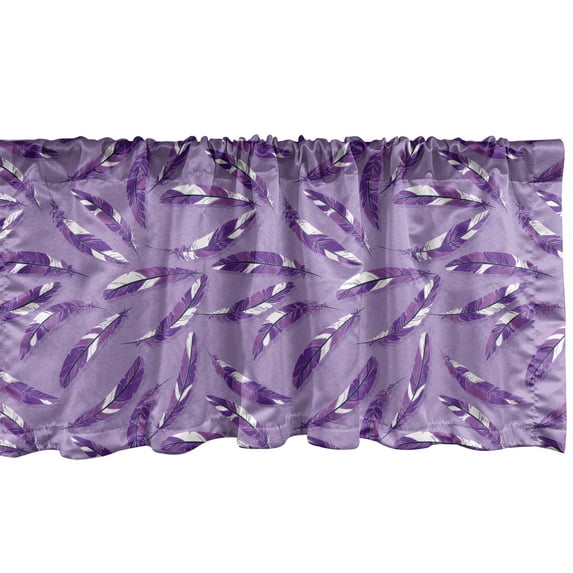 Ambesonne Dark Purple Valance Pack of 2, Lilac Delicate Feathers, 54"X18", Lavender Fuchsia