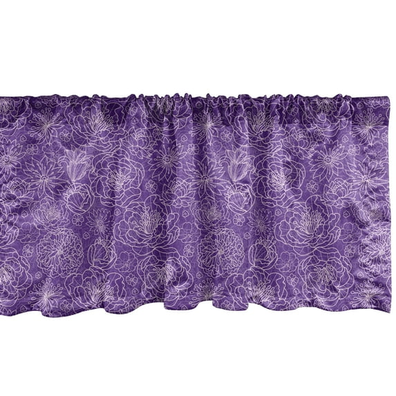 Ambesonne Dark Purple Window Valance, Floral Garden Art Retro, 42" x 12", Lilac Violet
