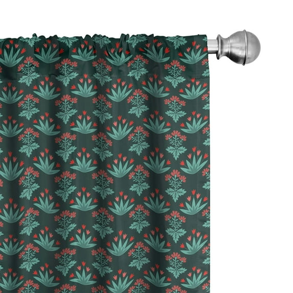 Ambesonne Dark Teal Window Curtains, Floral Pattern Tulips, Each 28" W x 63" L, Emerald and Dark Teal