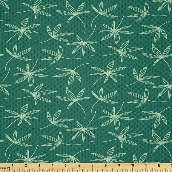 Ambesonne Dark Teal Fabric by the Yard Microfiber, Botanical Design Leaves, 1 Yard, Forest Green Mint Green